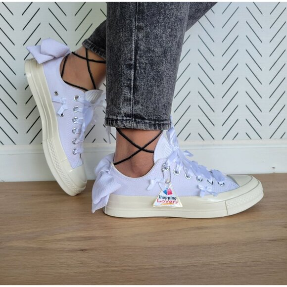 ⭐Converse Chuck 70 OX Bow Sz 7.5 Womens Shoes Retro Sneakers White Satin A15192C - Picture 7 of 14